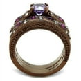 thumbnail image 3 of Luxe Jewelry Designs Set of 2 Women's IP Coffee Light Stainless Steel Wedding Ring with Amethyst CZ, 3 of 4