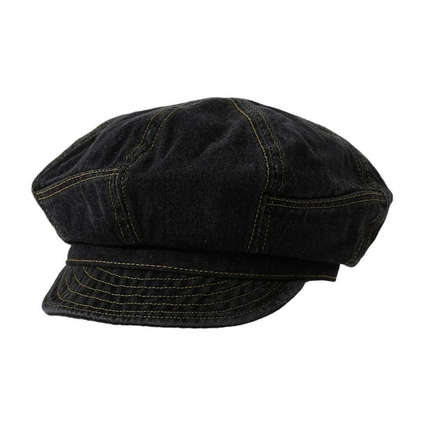 Gorra plana para mujer, boina vaquera vintage de tela vaquera, ideal como regalo de compras. Negro
