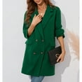 thumbnail image 5 of Double Breasted Coat Turn Down Collar Flap Pocket Pure Color Fashionable Women Midi Length Coat Green S, 5 of 8