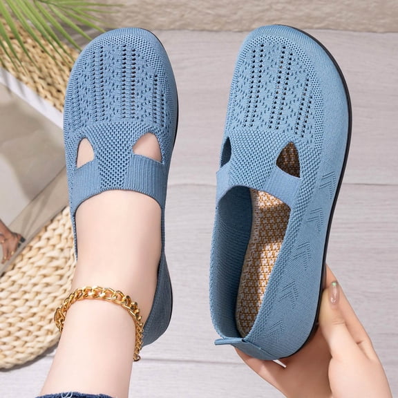 Domzle Orthopedic Casual Shoes for Women Tennis Shoes Wide Width Non Slip Slip on Business Casual Shoes Knitted Mesh Stretch Soft 2026 New Foam Shoes Blue