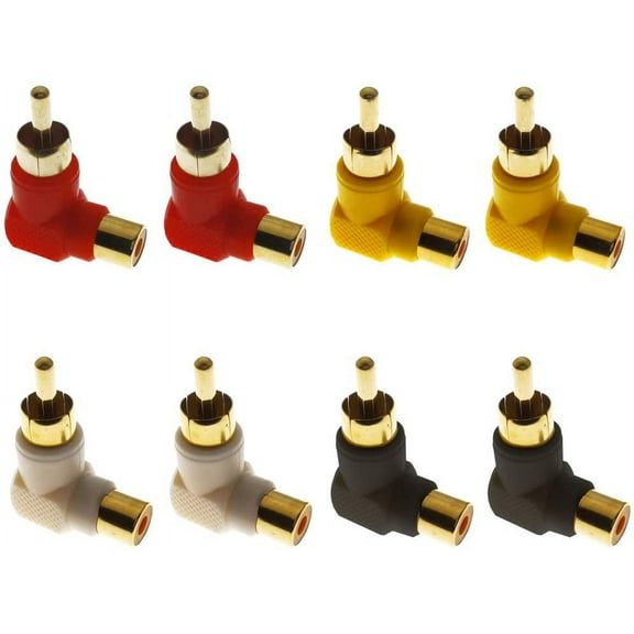 8 Pieces Gold Plated Rca Male To Rca Female Connectors, 90 Degree Right Angle Adapters (4 Colors)