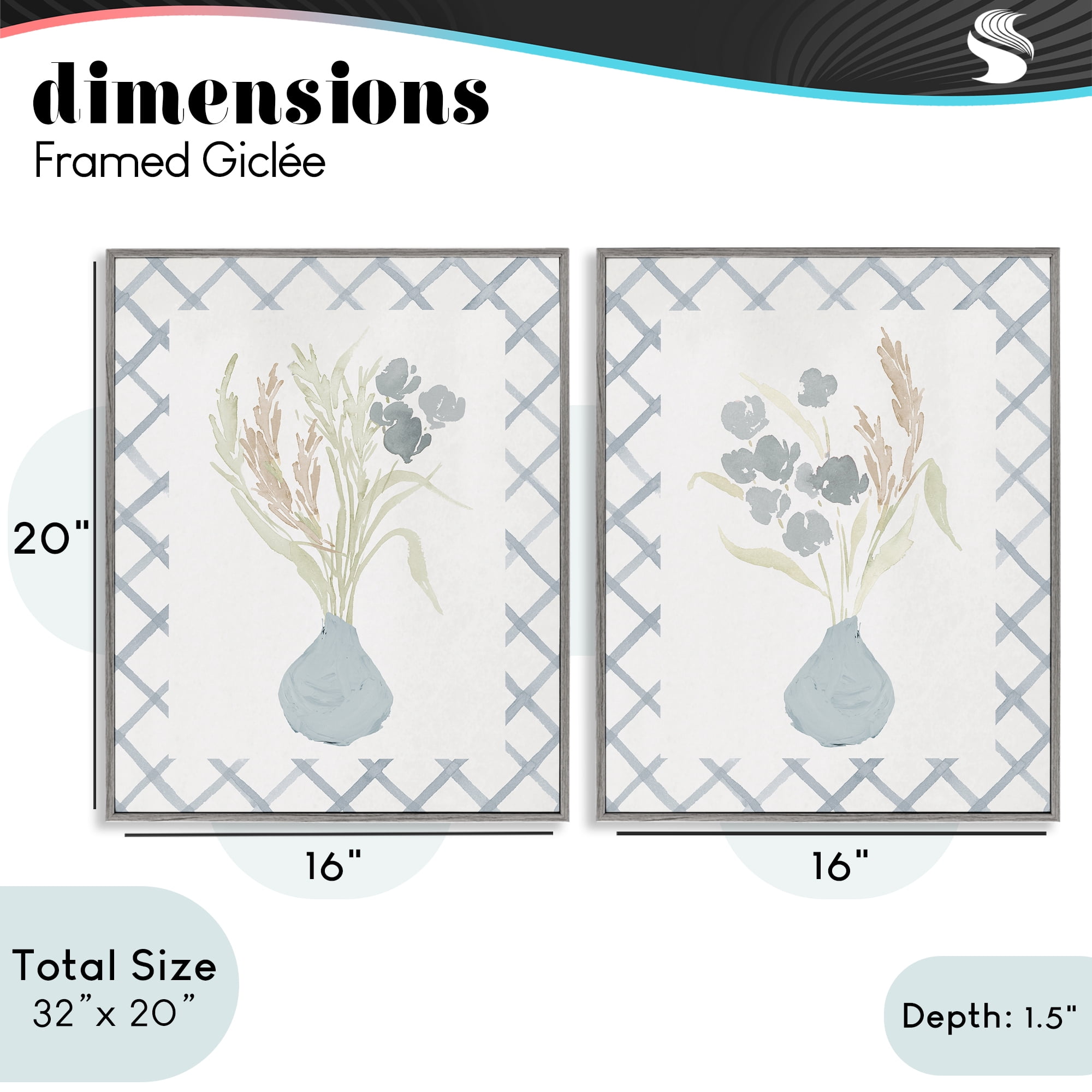 Stupell Industries Subtle Blue Anna Bouquets 2 Piece Gray Framed Giclee Art Set, design by Lucille Price