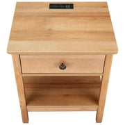 DecorTech Traditional Rectangular End Table with AC Power and USB Charging Ports, Oak