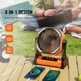 thumbnail image 2 of KFFKFF 8 inch Camping Tent Fan, 2000mAh Portable Fan with Hook for Tents, Rechargeable Auto Oscillating with LED Lantern 4 Speeds Adjustable, 2 of 8