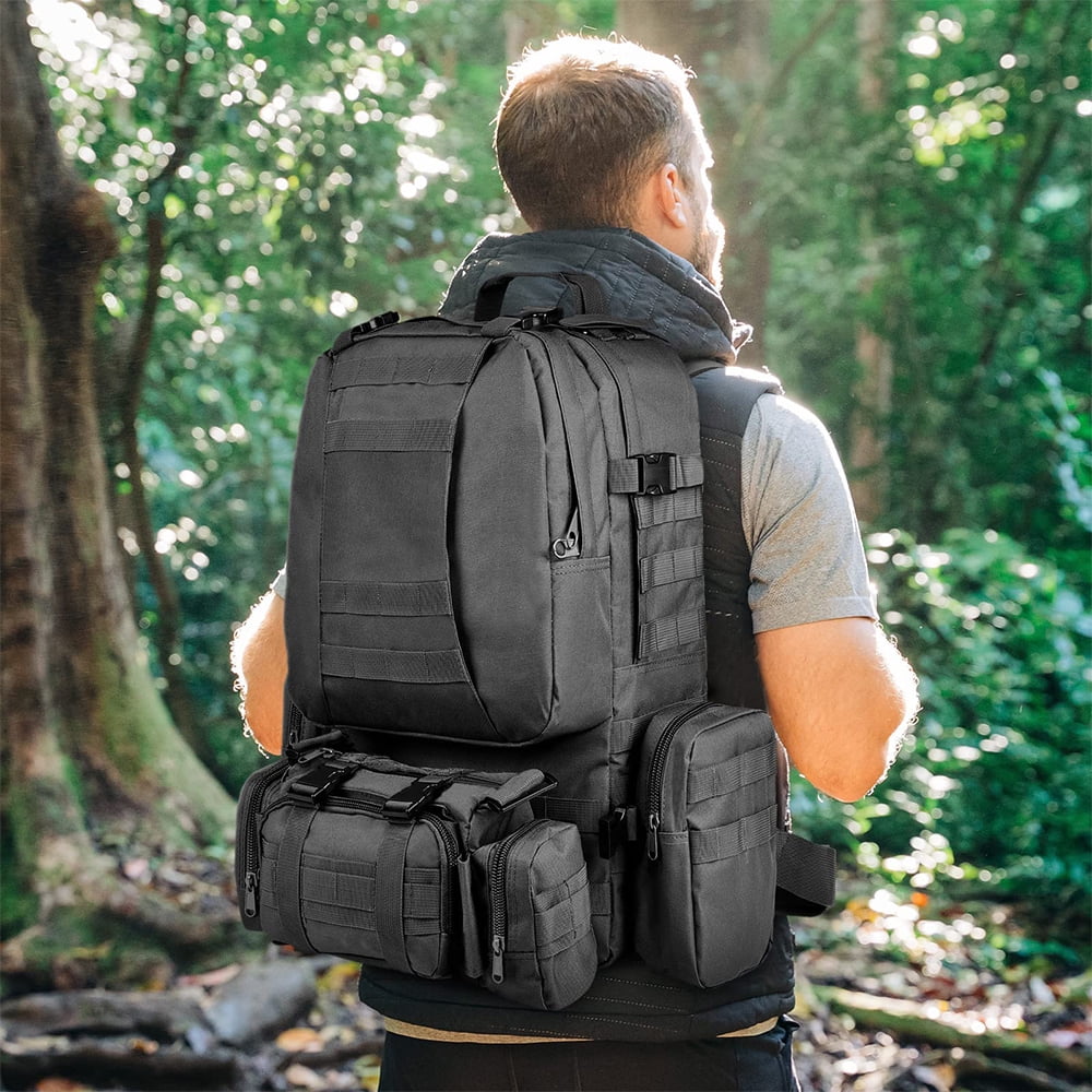 RIBONGZ 50L/ 4 in 1 Outdoor Built-up Camping Backpack Molle Rucksacks for Hiking Hunting Trekking Bag