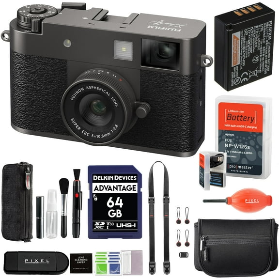 Fujifilm X Half Digital Camera (Charcoal Silver) Bundle with Extra Battery   Peak Design Strap   Camera Pouch   More Advanced Accessories | Fuji X Half