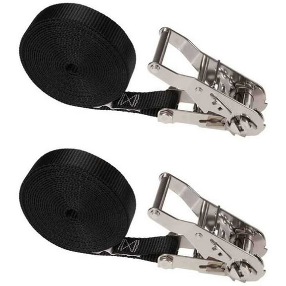 1" x 15' Black Stainless Steel Endless Ratchet Strap - 2 Pack