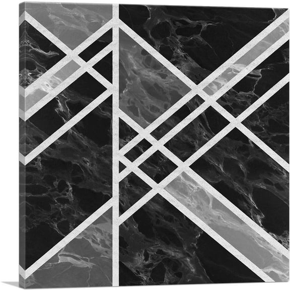 ARTCANVAS Art Deco White Lines on Black Gray Canvas Art Print - Size: 18" x 18" (0.75" Deep)