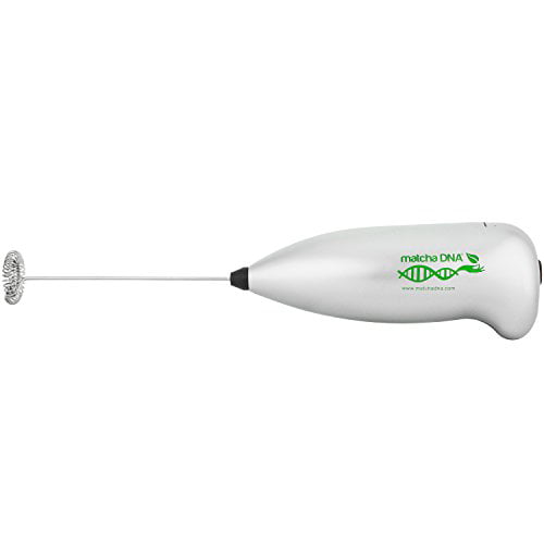 Silver MatchaDNA Silver Handheld Battery Operated Electric Milk Frother Round Tip Model 2