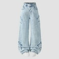 thumbnail image 2 of Zanarzt Girl's Graphic Baggy Jeans Y2k Kids Girls Jeans Distressed High Waist Baggy Denim Wide Leg Pants Trousers Light Blue,7-8 Years, 2 of 8