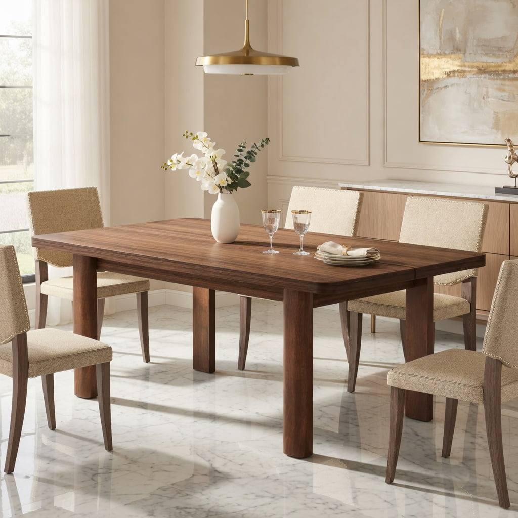 Hommoo 63 Inch Rustic Farmhouse Dining Table for 4-6 People, Solid Wood Legs, MDF Top, Versatile Kitchen & Home Office Table, Brown