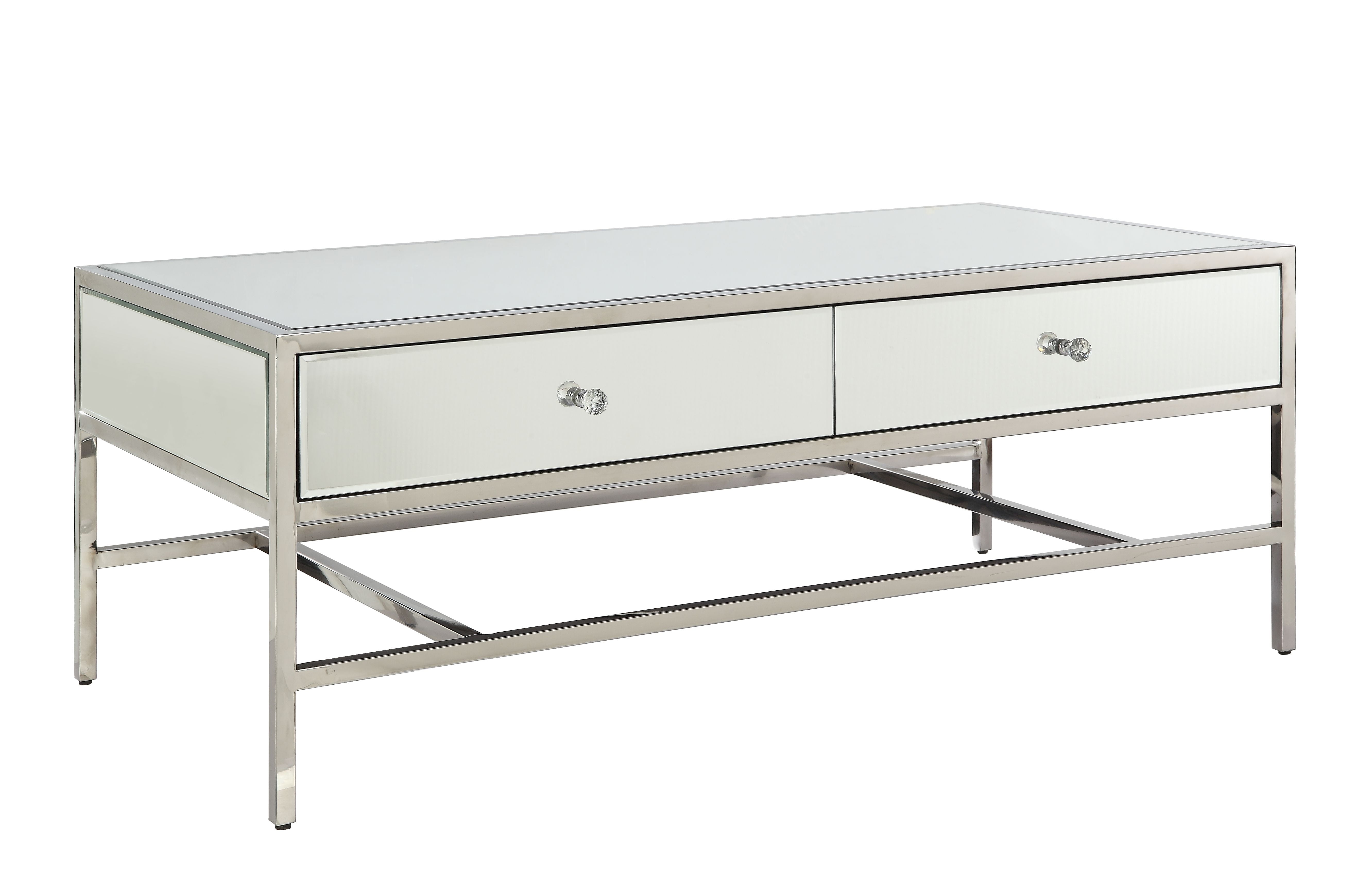 48" X 24" X 18" Mirrored And Chrome Coffee Table