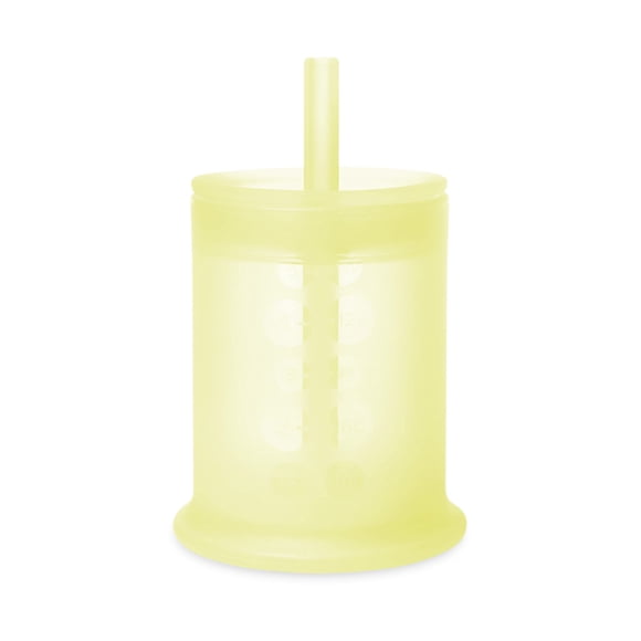 Vaso de entrenamiento Olababy de silicona con tapa con pajita, 150 ml, color limón