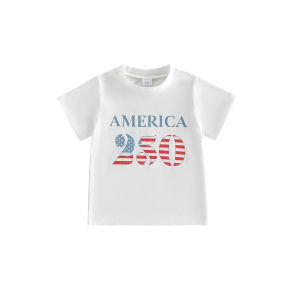 BemeyourBBs Kids Toddler Baby Boys 4th of July Shirt Tops Patriotic Independence Day Summer Casual Pullover Tee Top Short Sleeve Crewneck Letter USA Flag Print 250th Anniversary T-shirt