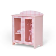 Pollys Pink Plaid 18 Doll Display Closet with 3 Hangers & Doll Accessories, Pink