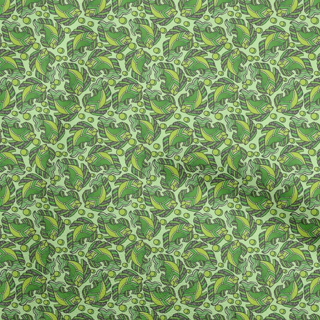 oneOone Cotton Silk Pear Green Fabric Kalamkari Fish Sewing Craft Projects Fabric Prints By Yard 42 Inch Wide