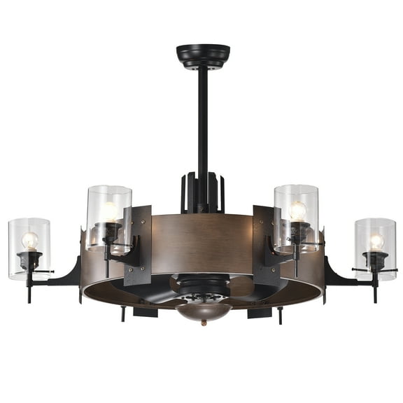 Lodgin Faux-Wood 35-inch 6-light Lighted Ceiling Fan Fandelier with Glass Pillar Lamps Remote Controlled