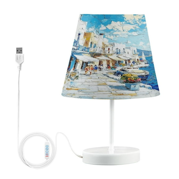 BZSMCE Table Lamp Creative Mediterranean Seaside Village Simple Pattern Night Light