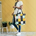 thumbnail image 4 of FORMRS Womens Canvas Tote Bag with Zipper Inner Pocket Shoulder Handbag, Yellow Checkered Pattern, 4 of 7