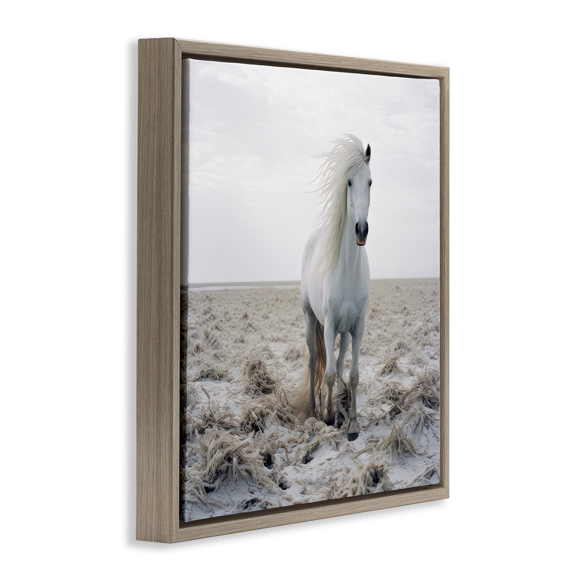Stupell Industries Windswept Beach Horse Animals Photography Brown Floater Framed Canvas Art Print Wall Art, 25 x 25