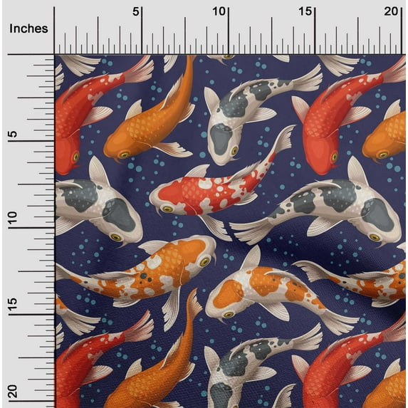 oneOone Polyester Lycra Navy Blue Fabric Bubbles & Koi Fish Ocean Sewing Fabric By The Yard Printed Diy Clothing Sewing Supplies 56 Inch Wide