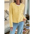 thumbnail image 5 of V-Neck Long Sleeves Cardigan Sweaters for Women Fall Winter Chunky Cropped Button Down Knit Sweater Jackets Yellow S, 5 of 9