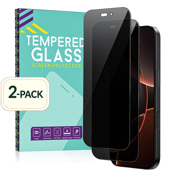 For iPhone 16 Pro / iPhone 17 Privacy Screen Protector, 2-Pack Shatterproof Tempered Glass Film 6.3"