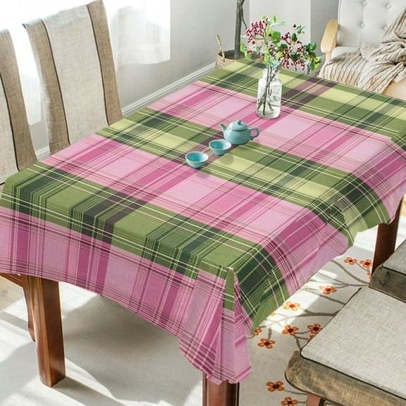 WOBOGO Pink Green Plaid Square Tablecloth 54×54in Polyester Fabric Tablecloth Washable Dust Resistant Wrinkle Resistant