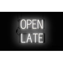SpellBrite OPEN LATE LED Sign for Business. 17.0" x 15.0" White OPEN LATE Sign Has Neon Sign Look With Energy Efficient LED Light Source. Visible from 500  Feet, 8 Animation Settings.