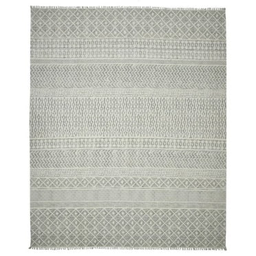 HomeRoots Gray And Ivory Geometric Flatweave Handmade Distressed Area Rug With Fringe