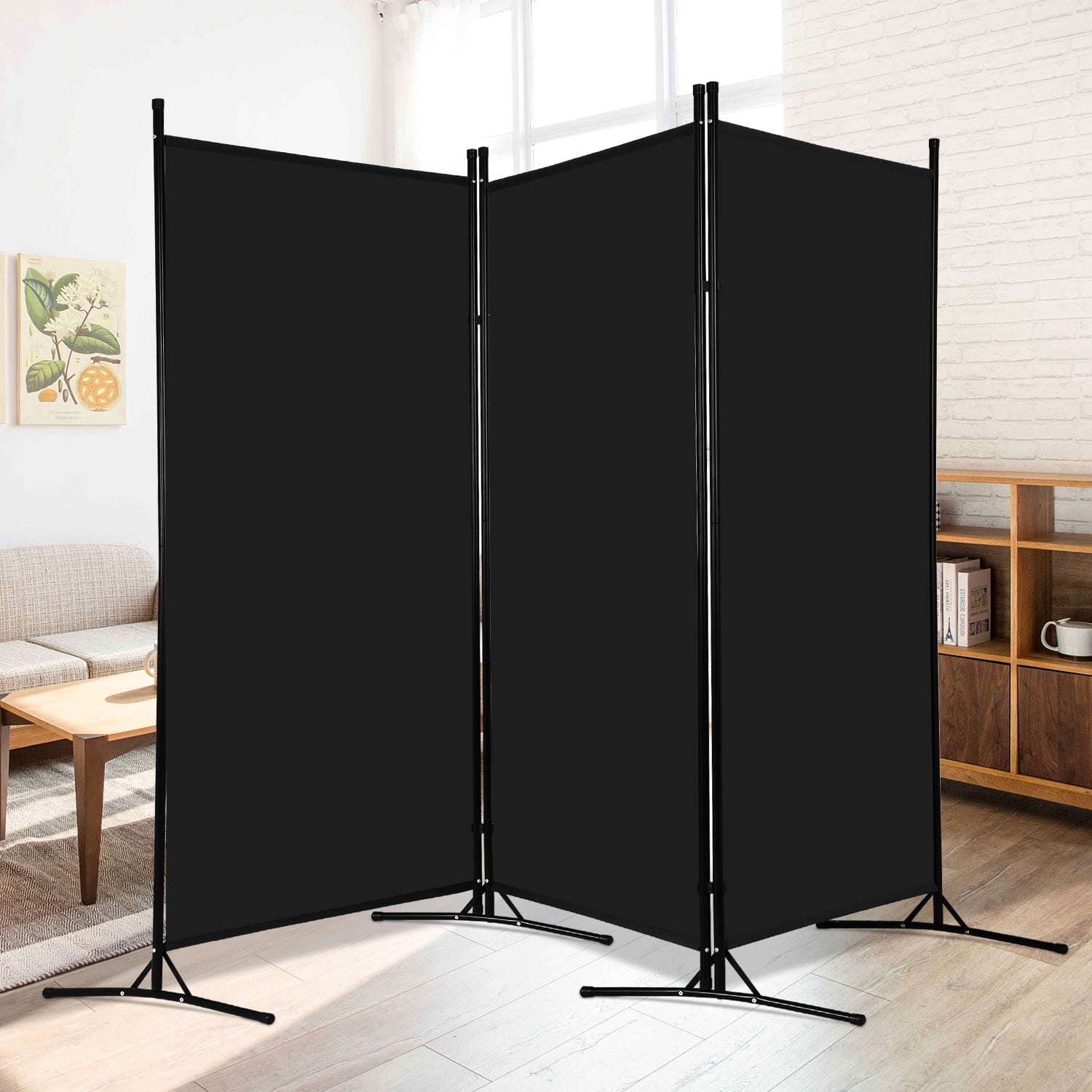NiamVelo 3 Panel Room Divider Folding Partition Privacy Screens 5.9FT Portable Room Partition with Metal Frame Walls Dividers for Home Office Hospital 102" W x 70" H, Black