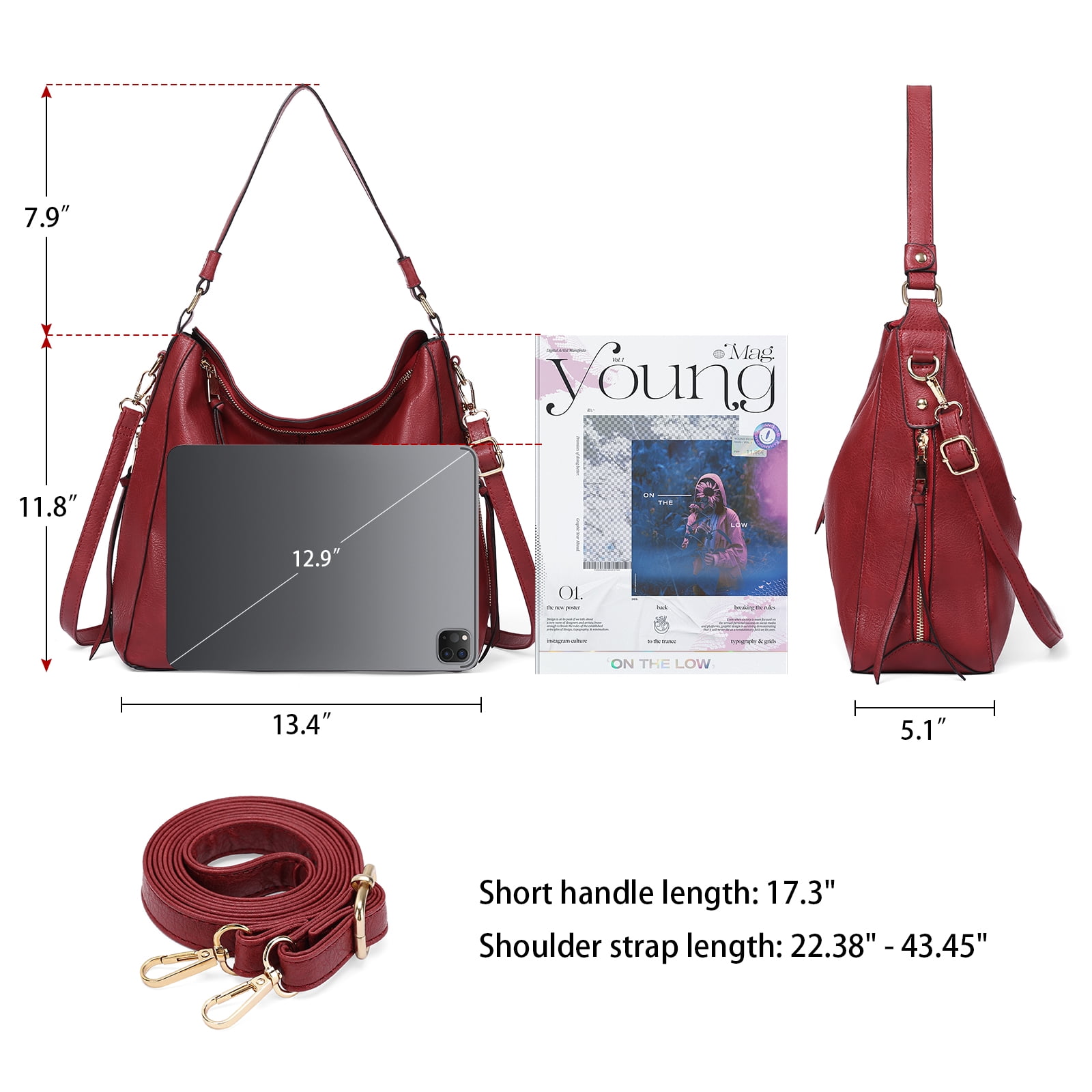 GAEKEAO Hobo Bag for Women, Large Soft Leather Shoulder Bag with Adjustable Strap, Slouchy Crossbody Handbag for Daily Work
