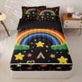 thumbnail image 2 of Manfei Watercolor Rainbow Zipper Queen Comforter Set with Fitted Sheet and 2 Pillowcases, Cute Stars Cloud Zipper Bedding Set, Black Orange, Black Reversible, 4pcs, 2 of 7