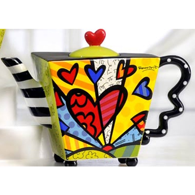 Romero Britto Teapot Square Heart Ceramic Dolomite Tea Pot