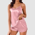 thumbnail image 2 of PMVFHDE Women’s Silk Pajama Set Satin Camisole Sleepwear V Neck Top And Shorts Pink,XXXL, 2 of 5