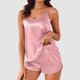 thumbnail image 2 of Conjunto de pijama sexy de seda para mujer: camisola y pantalones cortos de satén, tirantes finos en V, ropa de dormir tipo lencería para todas las estaciones, 2 of 5