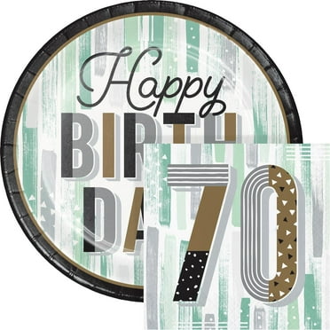 Minted Milestone Chocolate Chip Mint 70th Birthday Plates and Napkins Set, Serves 16