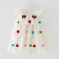 thumbnail image 2 of VNKIDY Girls Dress Toddler Kids Tulle Christmas Dress With Gold Star Print Colorful Poms Ruffled Flutter Sleeves For Holiday Parties Xmas Celebrations Soft Dress, 2 of 5