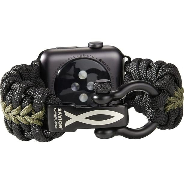 Savior Survival Gear Paracord Watch Band - Compatible with Apple Watch &  iWatch Bands Series 42mm 44mm 45mm, 550 