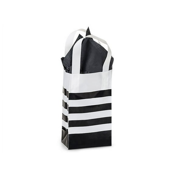 Pack Of 100, Black Bold Stripe Plastic Shopping Bags 4 Mil Hdpe - Rose 5 X 3 X 8" For Christmas, Valentine's Day & Weddings