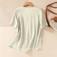 thumbnail image 5 of Moxiu Linen Tops for Women Trendy Casual Short Sleeve Embroidered Summer T-Shirts Crewneck Boho Dressy Peasant Tunic Blouses Beige,XXL, 5 of 8