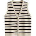 thumbnail image 4 of Vest for Women Striped Dressy Tops Cropped Tank Tops 2024 Summer Sleeveless Button Up Cardigan Sweater Vests, 4 of 6