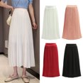 thumbnail image 2 of Quixlent Women Pleated Midi Skirt Elastic High Waist Solid Color Smooth Outline Skirt Slimming Midi Skirt Daily Wear, 2 of 7