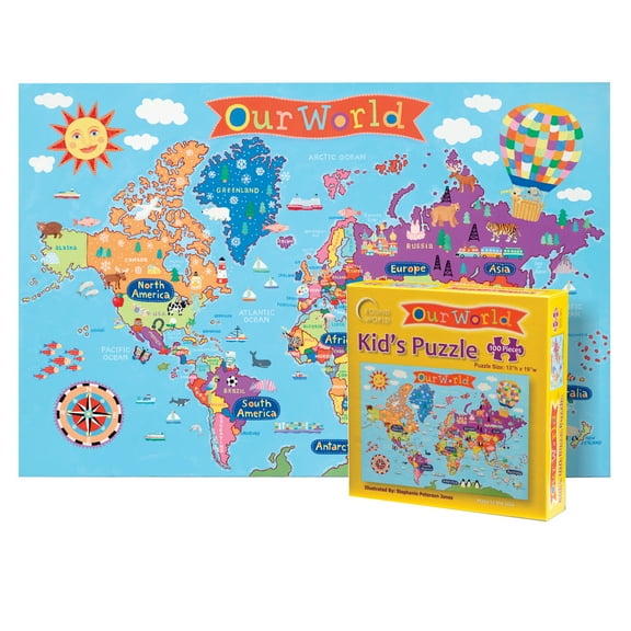 Waypoint Geographic Kids’ World 100-Piece Jigsaw Puzzle, Informative Puzzles For Kids, Jigsaw Puzzles for Endless Fun, Educational Puzzles for Personalized Gifts, 13″ x 19”