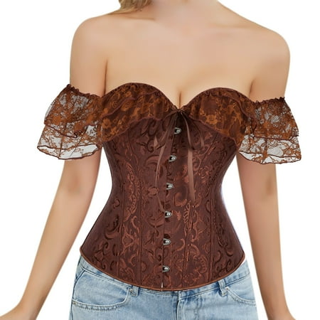 

Women s Shapewear Bodysuits Lace Up Vintage Boned Bustier Corset With Garters Lace Up Boned Overbust Corset Bustier Lingerie Shaping Pants Bronze XL