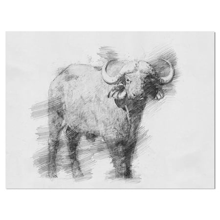 Buffalo Painting On Canvas DESIGN ART Designart 'Black and White Buffalo Sketch' Animals Painting Print on Wrapped Canvas ()