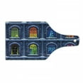 thumbnail image 1 of Urban Cutting Board, Building with Colorful Windows in the Snowy Winter Night Time Illustration Image, Decorative Tempered Glass Cutting and Serving Board, Wine Bottle Shape, Multicolor, by Ambesonne, 1 of 1