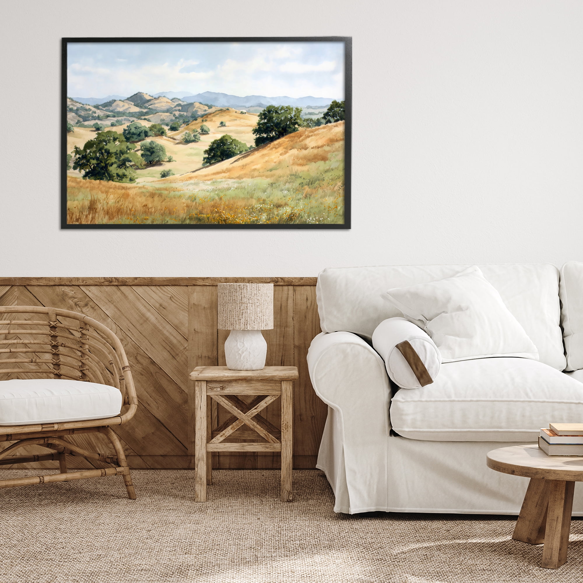 Stupell Industries Idyllic Mountains and Trees Black Framed Giclee Art, design by Petal Prints Design