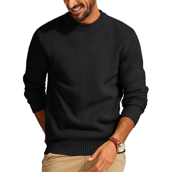Men's Textured Knit Crew Neck Sweater, Long Sleeve Casual Pullover Top