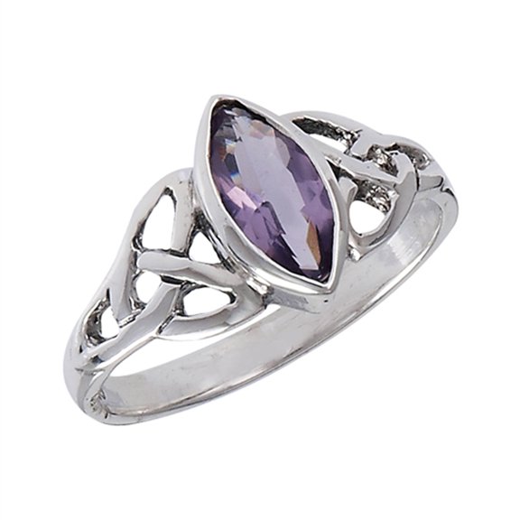 Simulated Amethyst Triquetra Celtic Knot Ring .925 Sterling Silver Band Purple CZ Female Size 7